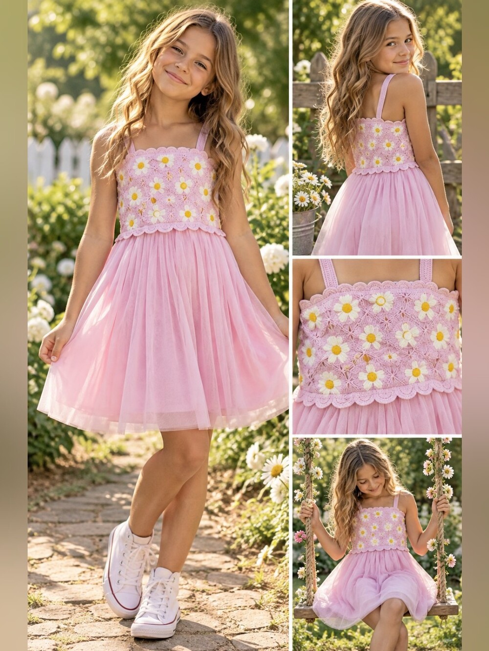Kenzi Kids Daisy Embroidered Tulle Dress – Size 14/16 🌸💛